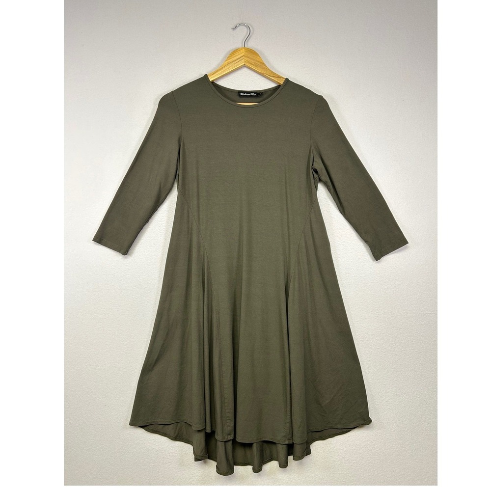 Minimalist Estelle and Finn Womens S Olive Green 3/4 Sleeve High Low Flare Dress